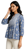 Combo of 2 REDCREAM And BLUE Cotton Flax Women Top (TP066-ESHK00033)