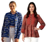 Combo of 2 Blue and Maroon Cotton Women Top