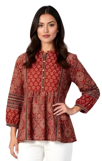 Combo of 2 Blue and Maroon Cotton Women Top