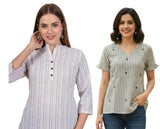 Combo of 2 WHITE And BEIGE Cotton Flax Women Top