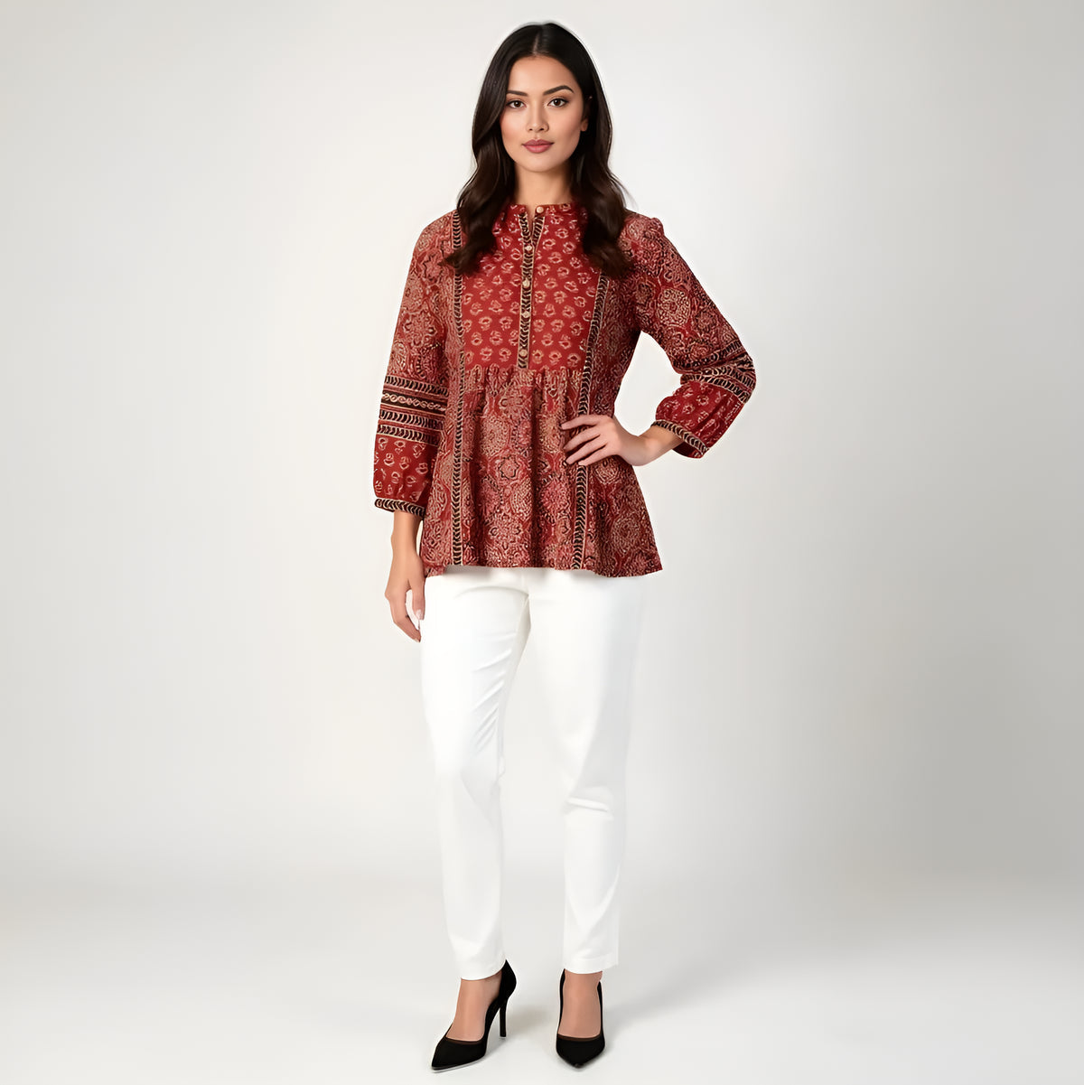 WOMEN FLORAL TOP MAROON