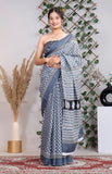 Bagru Block Print Cotton mulmul Sarees With Running Blouse