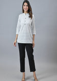 Women Checked Mandarin Collar Cotton Top