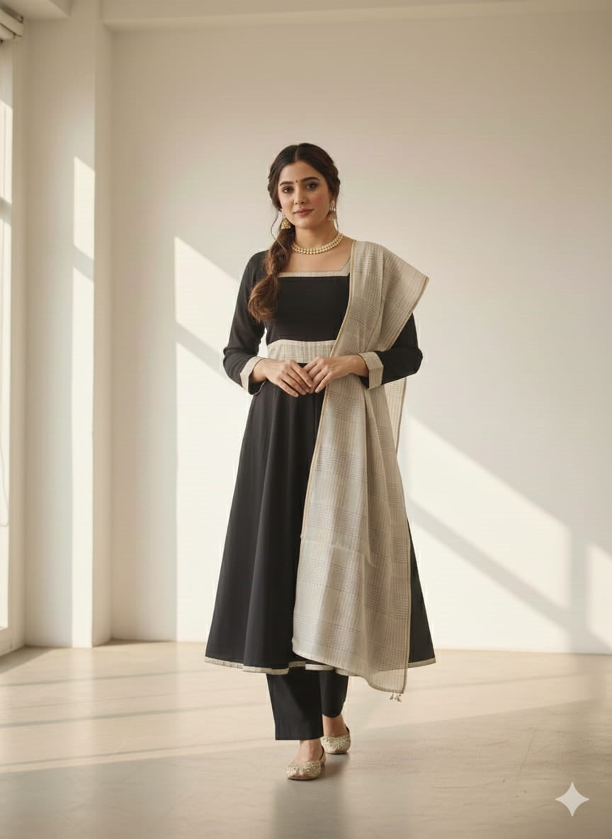 WOMEN KURTA SET BLACK COLOR