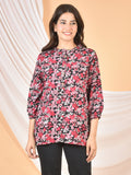 Women Red Black Printed Top T-06