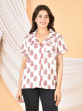 Women white pink printed Top T-08
