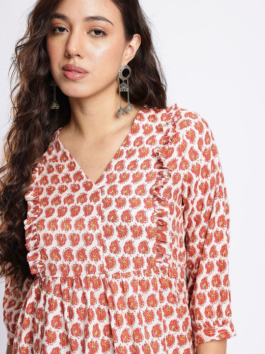 PRINTED WOMEN CREAM&RED TOP