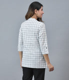 Women Checked Mandarin Collar Cotton Top