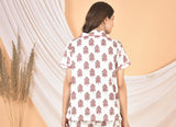 Women white pink printed Top T-08