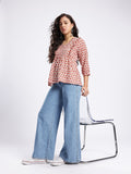 PRINTED WOMEN CREAM&RED TOP
