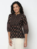 WOMEN FLORAL TOP BLACK