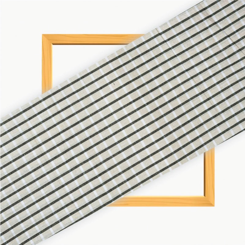 Beige Black Checks Cotton Handloom Fabric