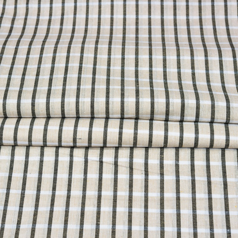 Beige Black Checks Cotton Handloom Fabric