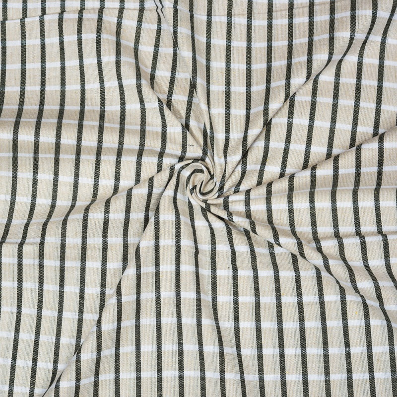 Beige Black Checks Cotton Handloom Fabric