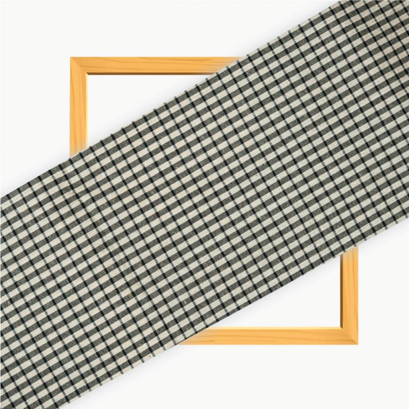 Beige Black Small Checks Cotton Handloom Fabric
