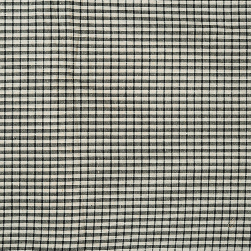 Beige Black Small Checks Cotton Handloom Fabric