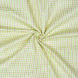 Beige Green Small Checks Cotton Handloom Fabric