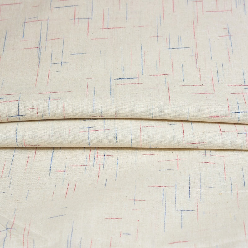 Beige Red and Blue Texture Cotton Handloom Fabric