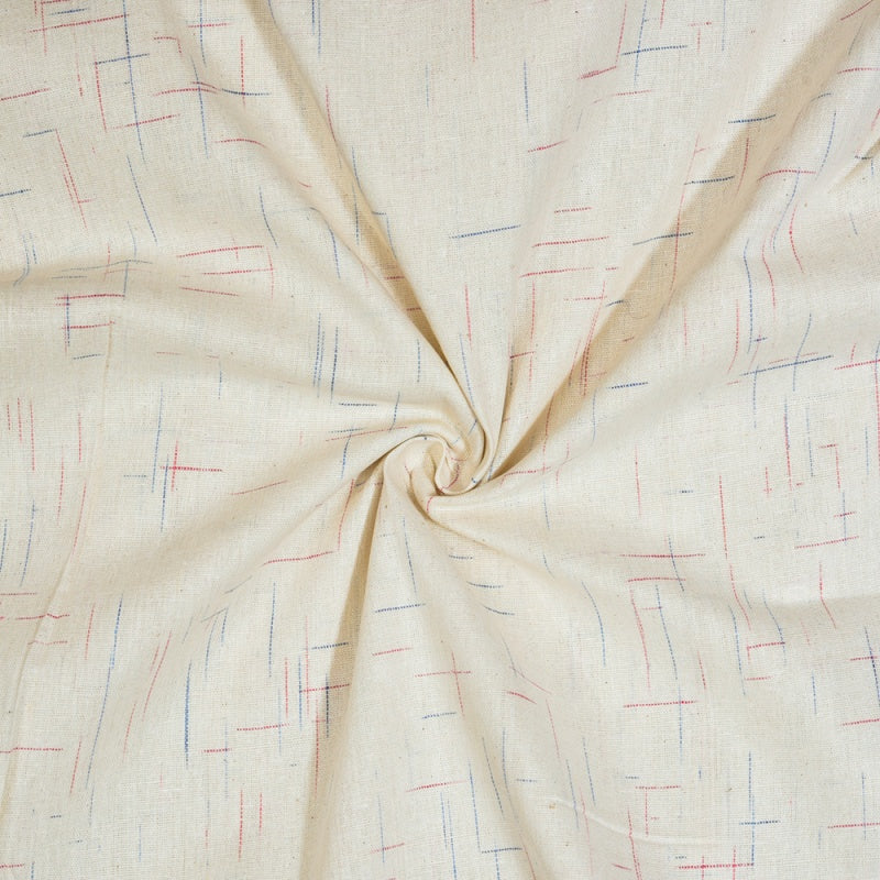Beige Red and Blue Texture Cotton Handloom Fabric