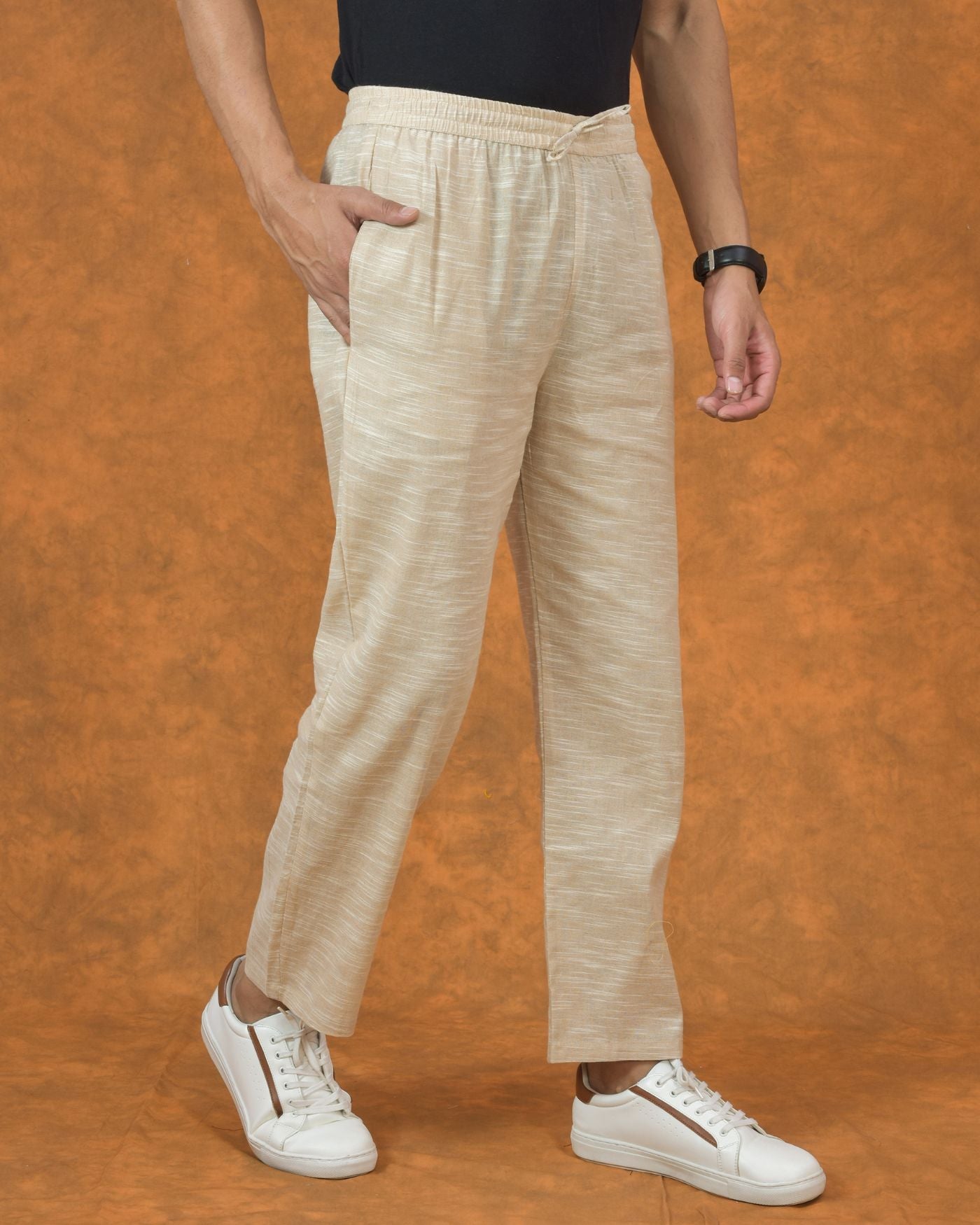 Beige-Solid-Cotton-Handloom-Men-Pant