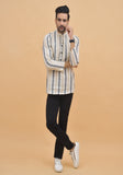 BEIGE WHITE STRIPE COTTON HANDLOOM CORD  SET-25006