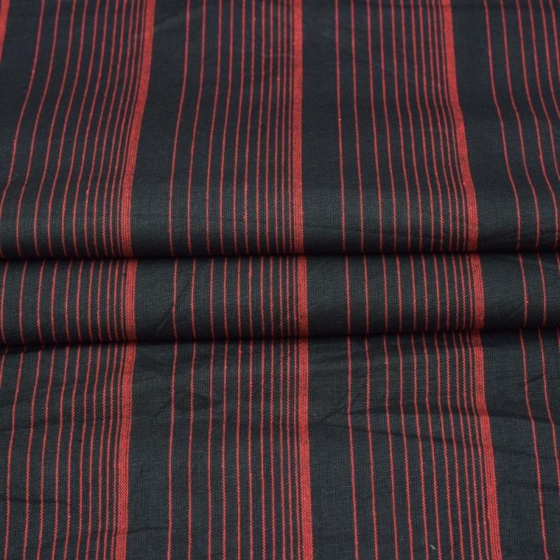 Black Red Stripe Handloom Cotton Fabric