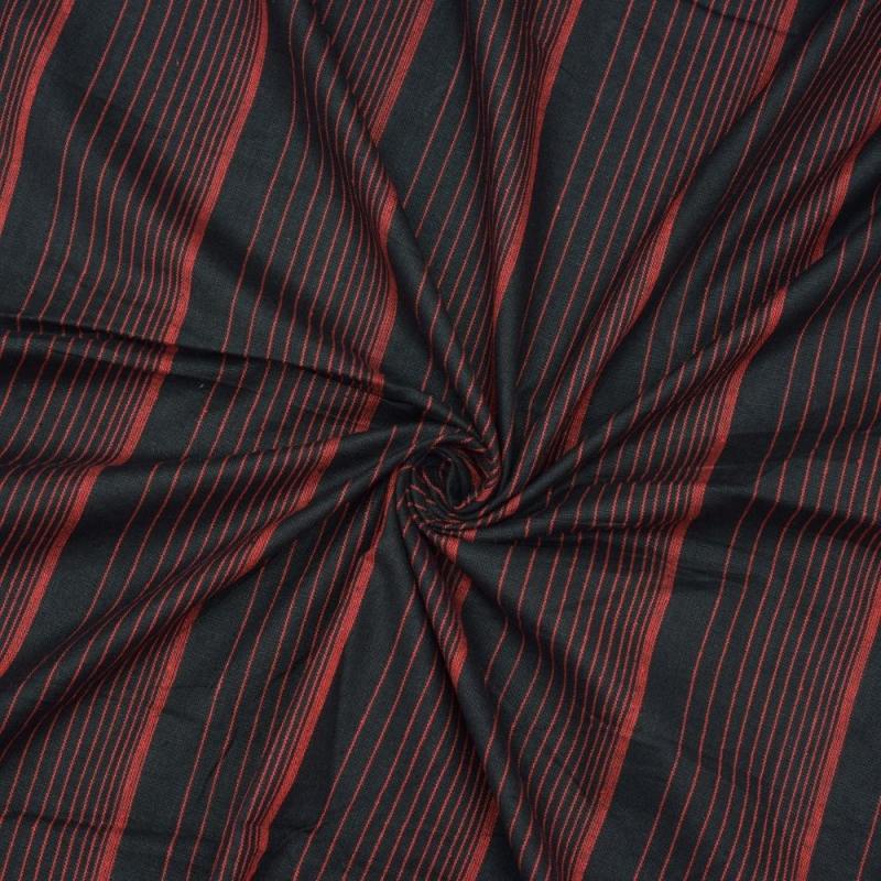 Black Red Stripe Handloom Cotton Fabric