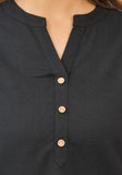 Black Solid Cotton Flax Women Top-10388