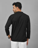 Combo of 2 Men Kurtas Solid Cotton Flax Black and Bottle Green