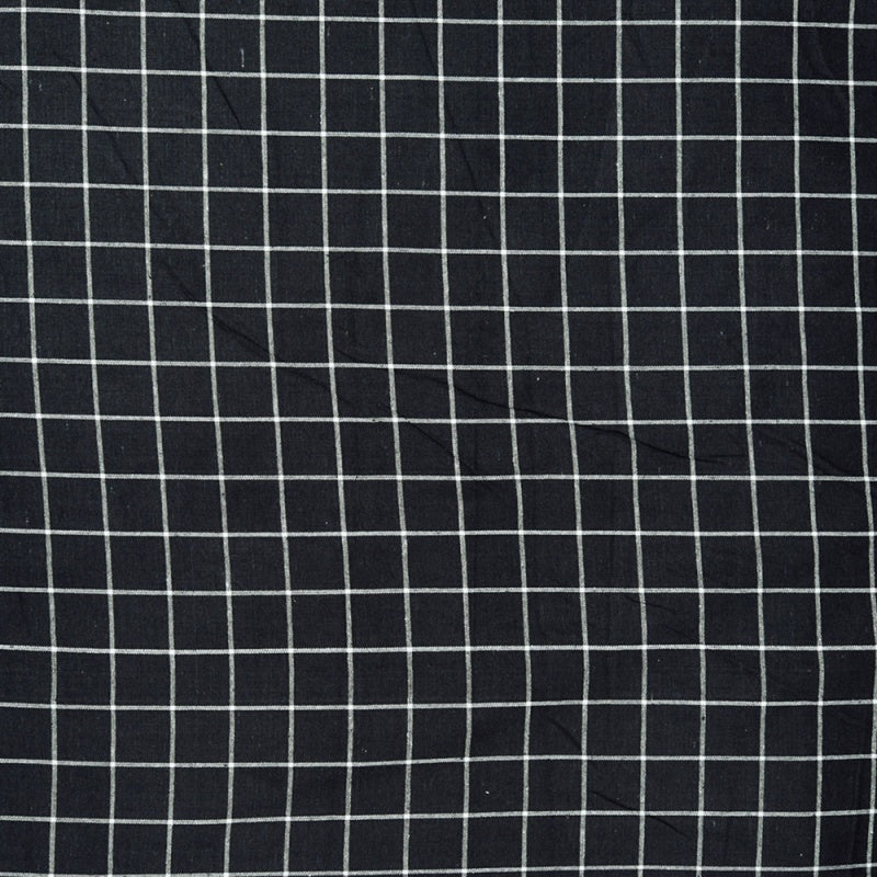 Black White Checks Cotton Handloom Fabric