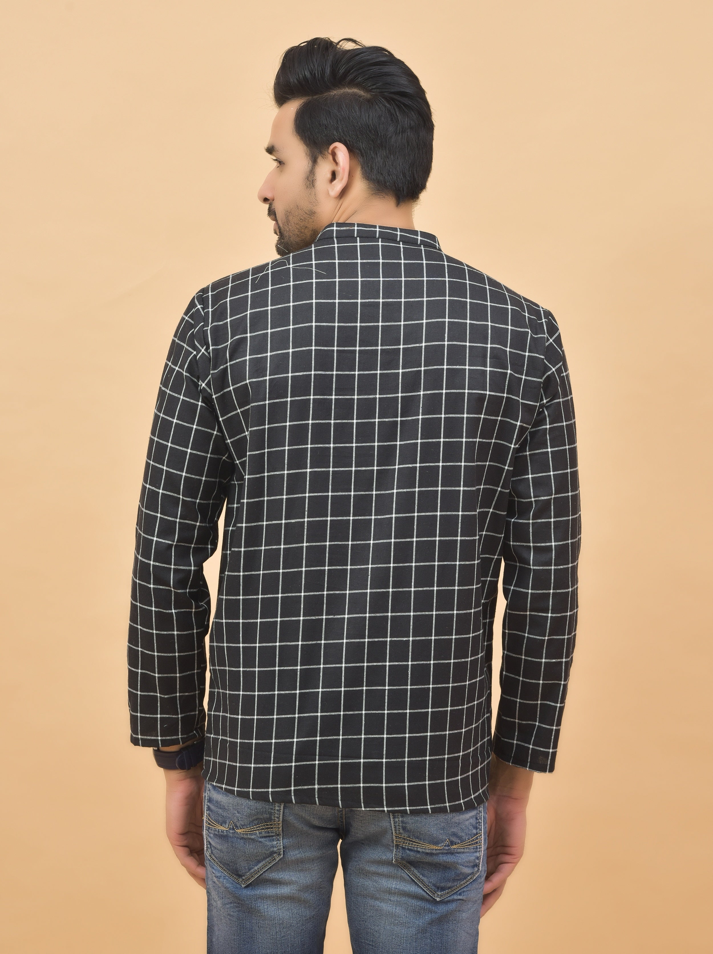 Combo of 3 Men Kurtas Stripe Cotton Handloom Black Pink and Peach