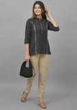 Black White Cotton Stripe Women Top-10749