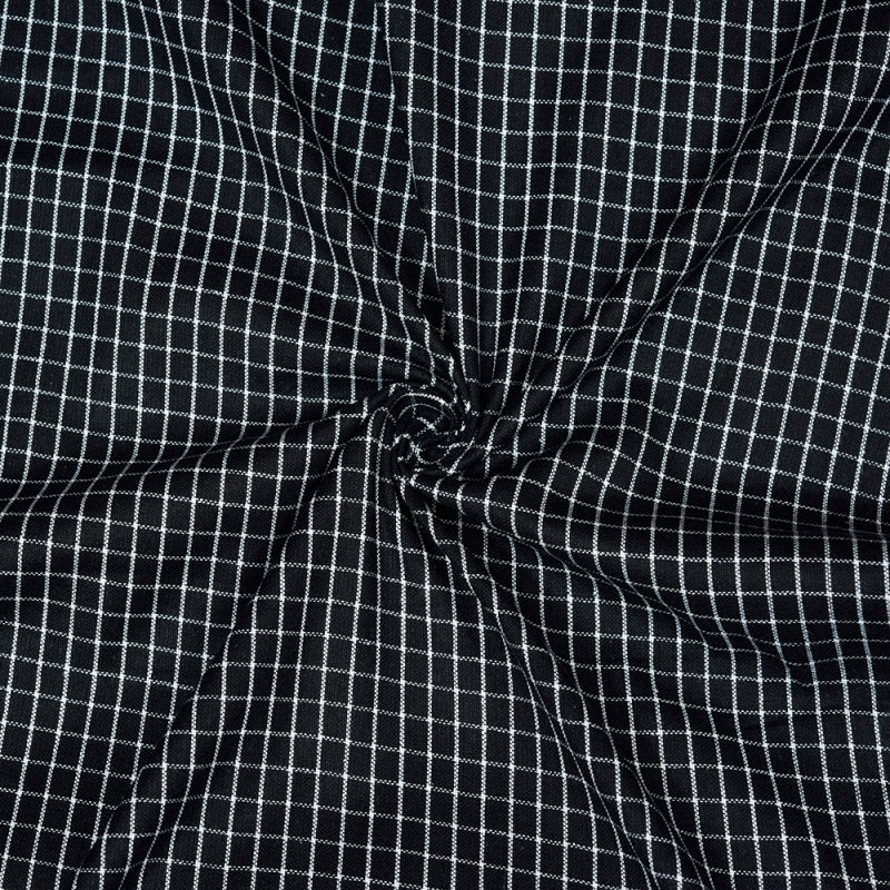 Black White Small Checks Cotton Handloom Fabric