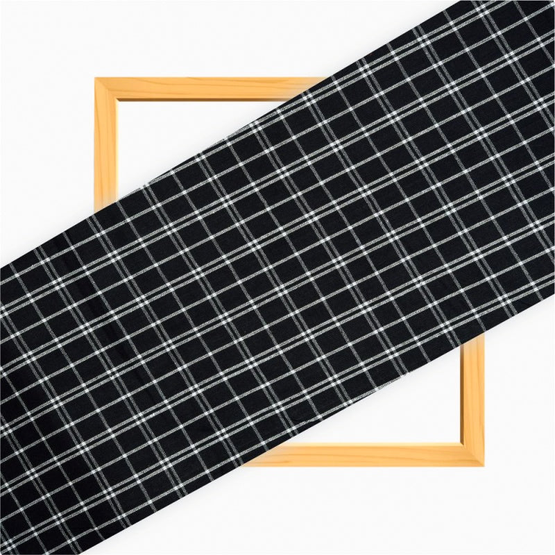 Black White Triple Line Checks Cotton Handloom FabriC