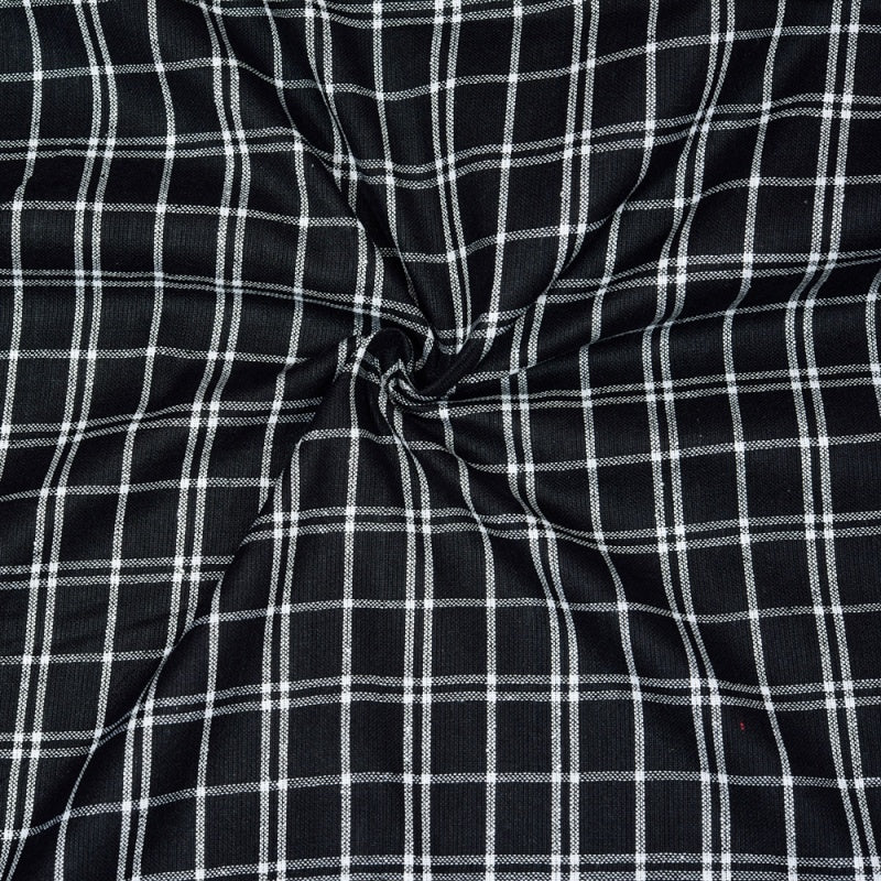 Black White Triple Line Checks Cotton Handloom FabriC
