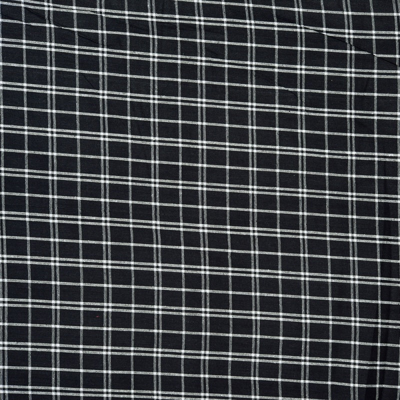 Black White Triple Line Checks Cotton Handloom FabriC