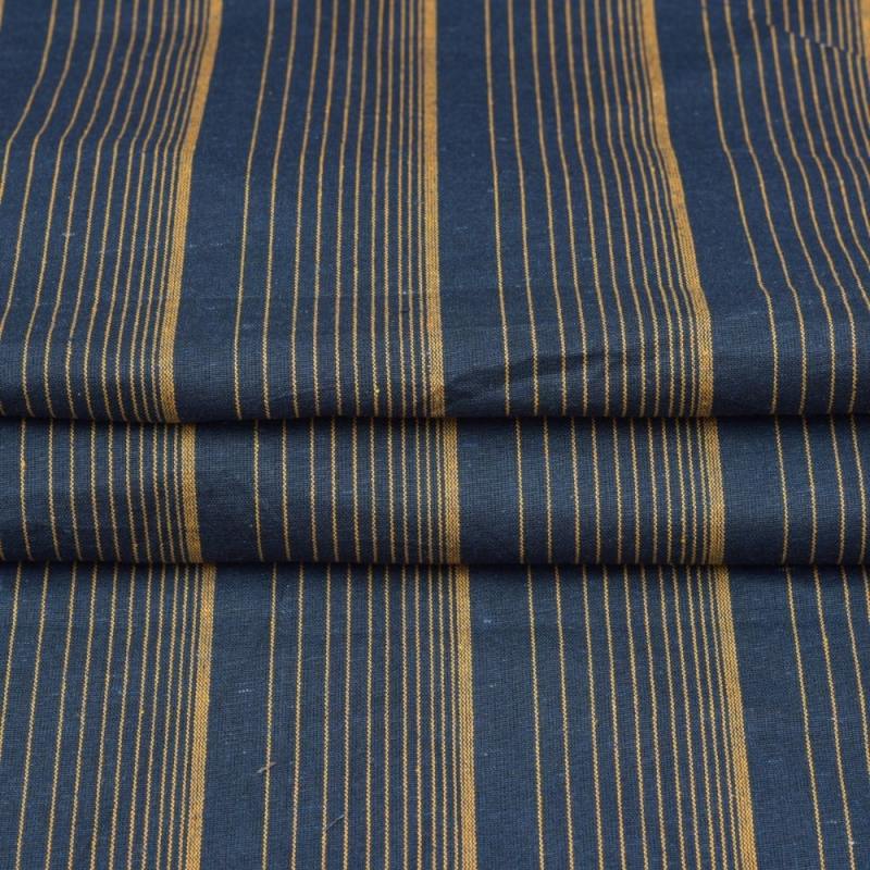 Black Yellow Stripe Handloom Cotton Fabric