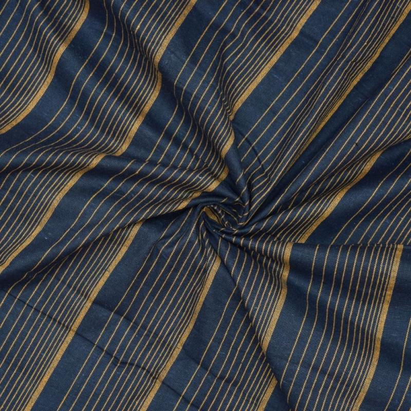 Black Yellow Stripe Handloom Cotton Fabric