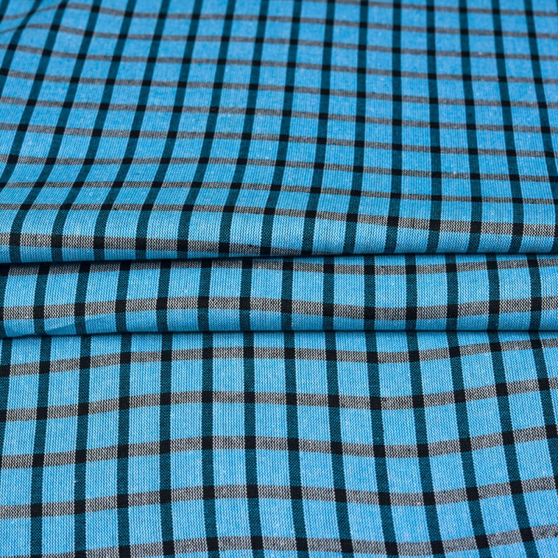 Blue Black Checks Cotton Handloom Fabric