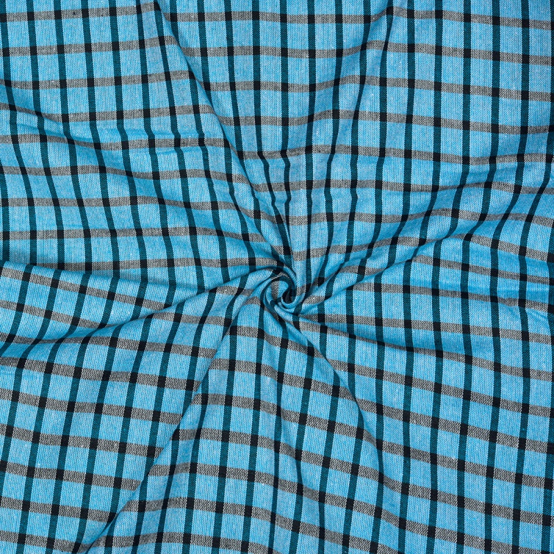 Blue Black Checks Cotton Handloom Fabric