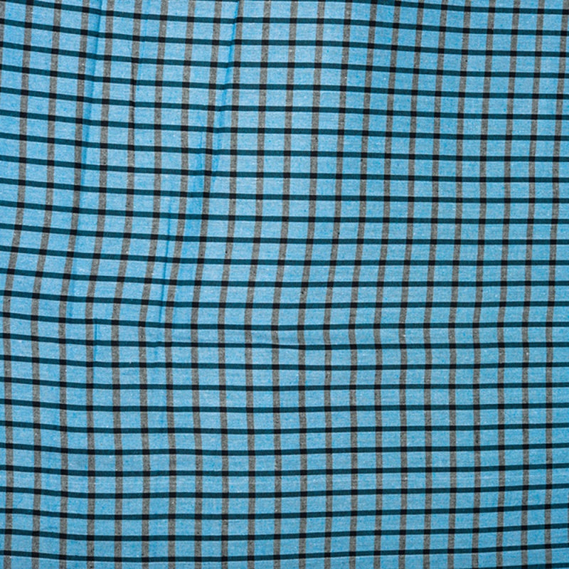 Blue Black Checks Cotton Handloom Fabric
