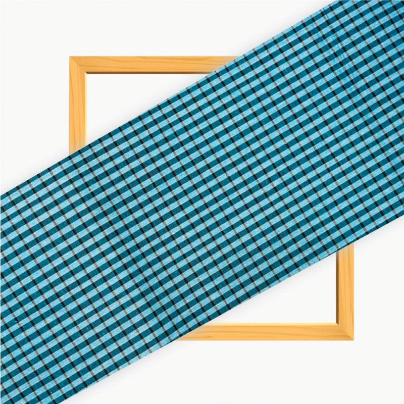 Blue Black Small Checks Cotton Handloom Fabric