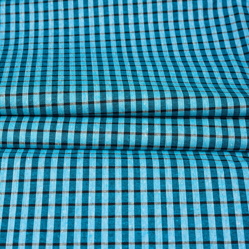 Blue Black Small Checks Cotton Handloom Fabric