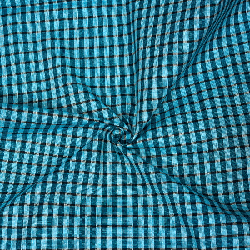 Blue Black Small Checks Cotton Handloom Fabric