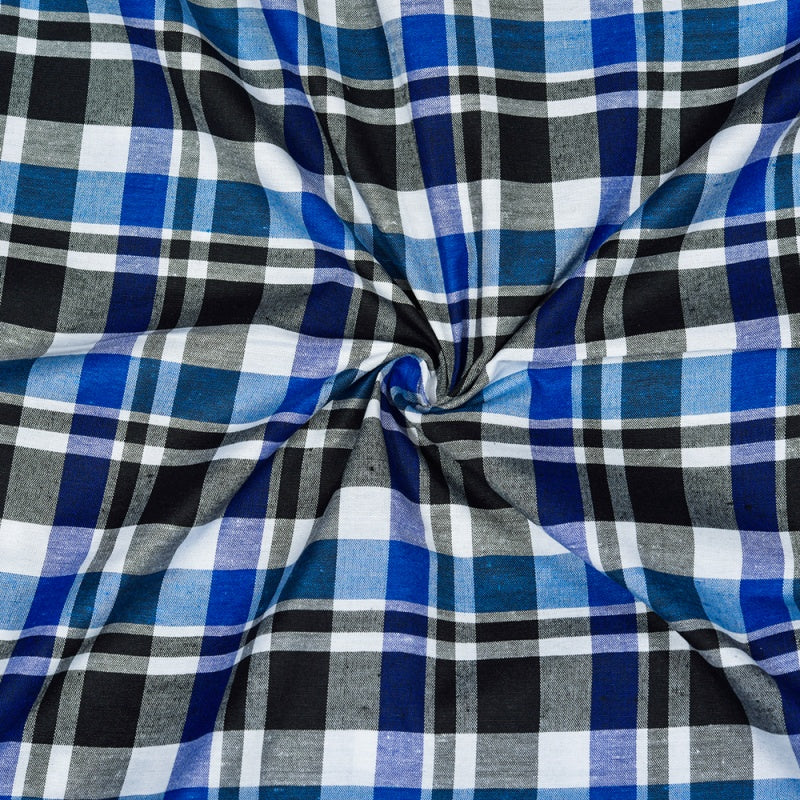 Blue Black and White Checks Cotton Handloom Fabric