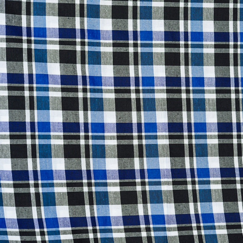Blue Black and White Checks Cotton Handloom Fabric