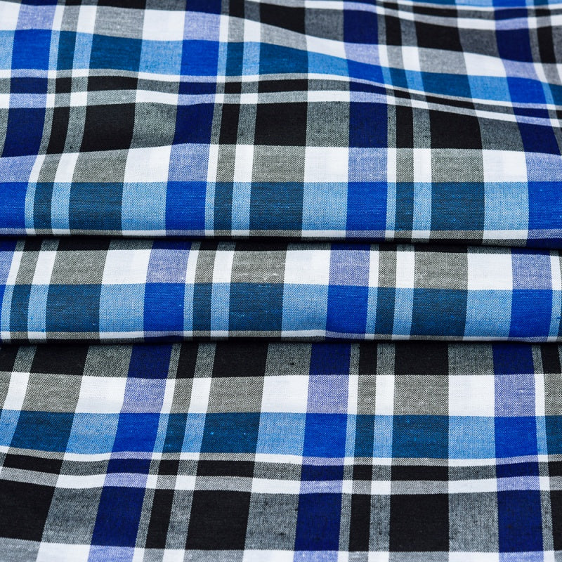 Blue Black and White Checks Cotton Handloom Fabric