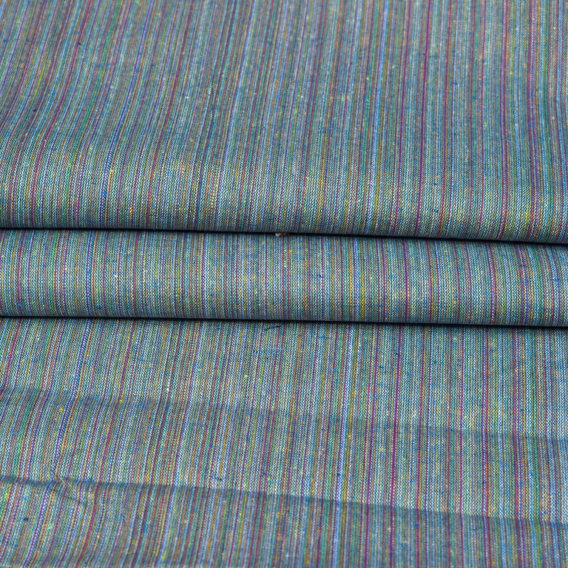 Blue Green Texture Cotton Handloom Fabric