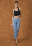 Blue Solid Cotton Trouser Pant