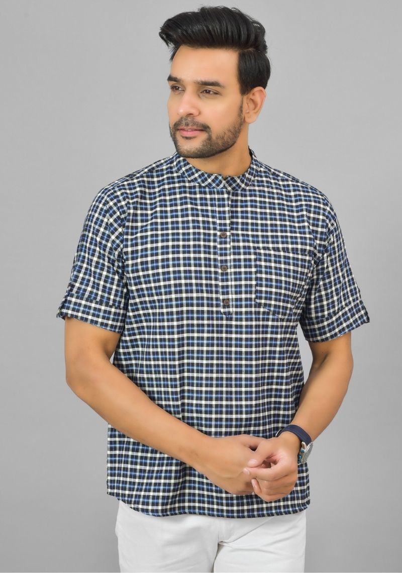 BLUE WHITE CHECKS COTTON HANDLOOM CORD SET-25291